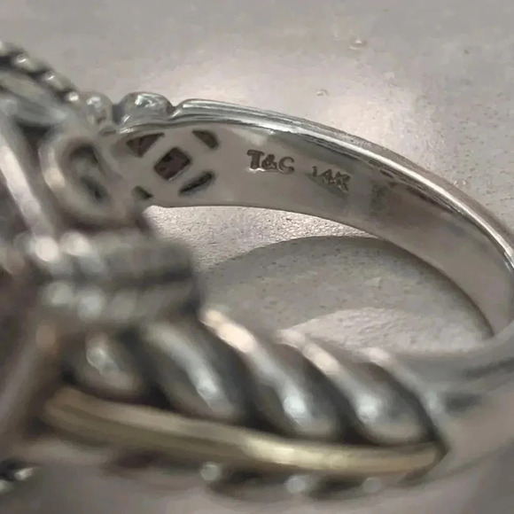 925 Sterling Silver and 14k gold smoky quartz Town and Country Ring size 7 - Picture 12 of 14